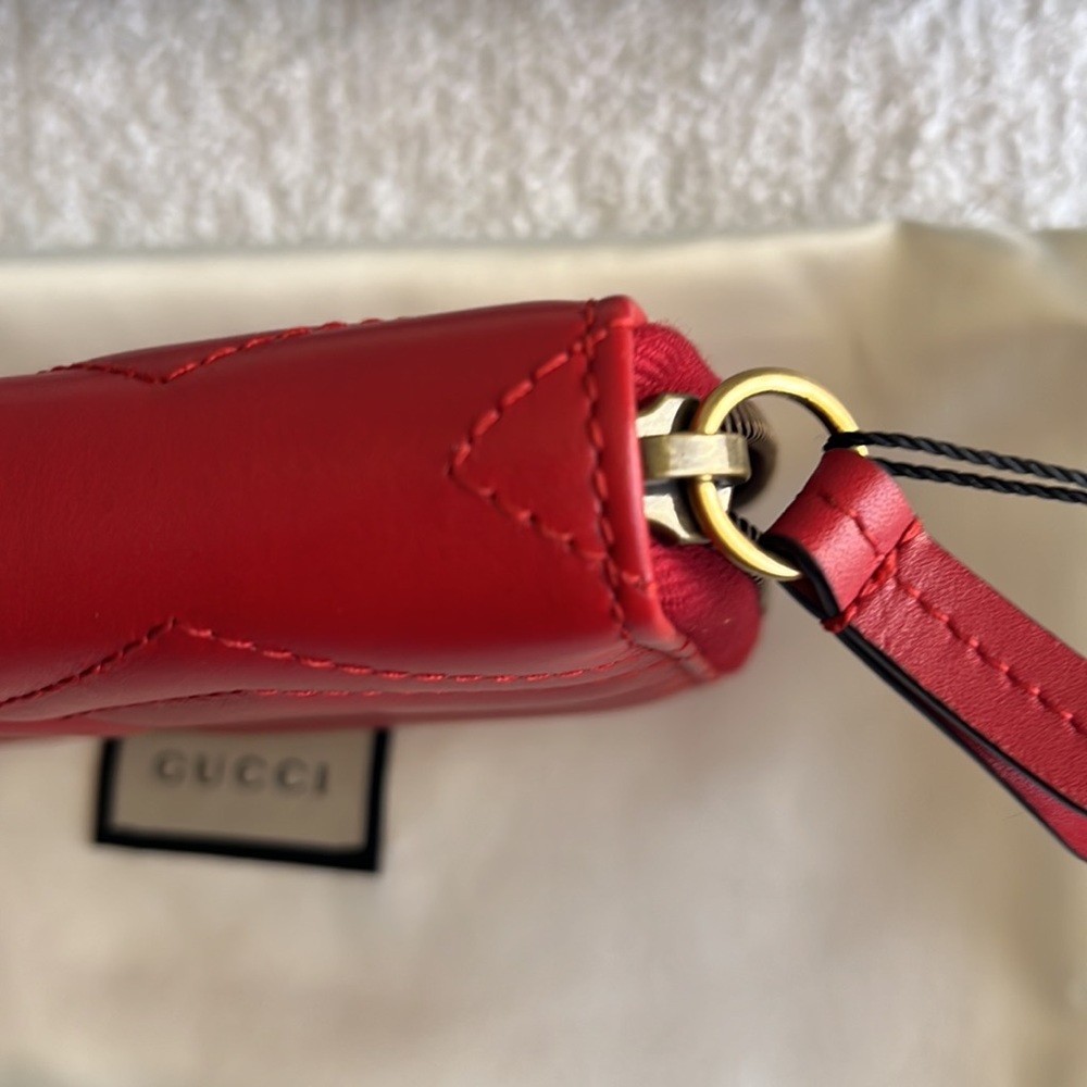 Gucci Calfskin Matelasse GG Marmont Zip Around Wallet Hibiscus Red - Picture 9 of 16